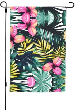Banderas tropicales de verano con estampado de hojas de palma hawaianas para jardín, banderas de patio para todas las estaciones, exquisita decoración para tu hogar