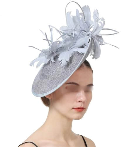Yeuyyben Fascinator für Damen, Federn, Hüte, Brautschmuck, eleganter Kopfschmuck, grau, Einheitsgröße