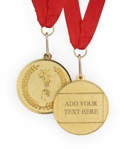 Wanapix | Medaglia Personalizzata | Medaglie Premiazioni | Medaglie Metallo Inciso - Oro | Bambino e Adulto | Nastro Rosso | 5ø cm | 100% Personalizzabile