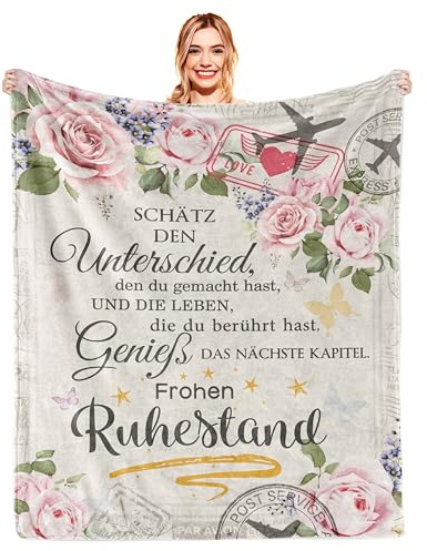 Ruhestand Geschenk Frauen, Geschenke zum Ruhestand, Rentner Geschenk Frau, Renteneintritt Geschenk Frau, Pension Geschenke Frauen Oma Mama Tante, Lustige Geschenke Ruhestand, Rente Decke 150x130CM