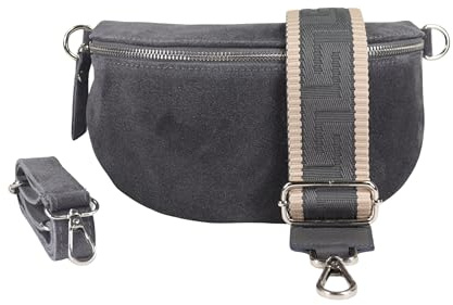 BLADE Bauchtasche Damen, Handgemachte Wildledertasche, Crossbody Bag, Gürteltasche Echtes Leder mit 2 abnehmbaren/verstellbaren breiten Gürteln, Umhängetasche aus Italien, Geschenk für Sie -Dunkelgrau
