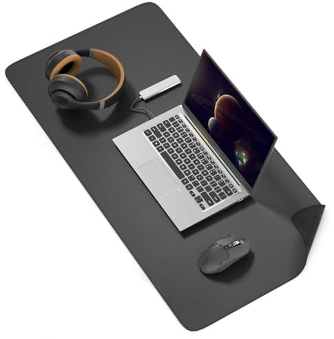 JEFURE Schreibtischunterlage 80 x 40cm, Mauspad mit leder und Rutchfeste Wildleder, Wasserdichter Tischunterlage, Schreibunterlagen Abwischbar für Büro und Home (Schwarz)
