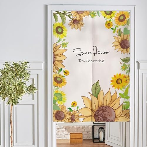 Türvorhang Sonnenblume Gras Grün Küchenvorhänge Polyester Raumteiler Vorhang Waschbar Vorhänge Kurz Küchenvorhang Langlebig Fliegenvorhang Terrassentür tür Vorhang Verdickung Vorhang Tür 80x200cm