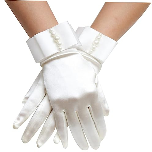 COLLBATH Guantes de Novia de Boda Glamorosos Exquisitos Guantes de Encaje del Rin de Estilo Corto para Vestido de Dama Boda Fiesta de Graduación