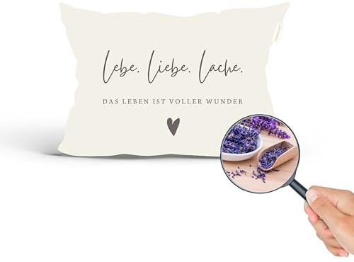 TRAUMHELDEN Duftkissen 30x20 cm · Geburtstagsgeschenk für Frauen Kräuterkissen Lavendel · Dekokissen · Lavendelduft · Achtsamkeit · Geschenke für Frauen und Männer (Lebe Liebe Lache)