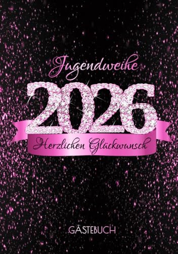 Gästebuch: Zur Jugendweihe I Schwarz Pink Diamant & Banner Design I Geschenke & Festliche Dekoration für Jugendfeier I Sprüche, Wünsche, Geschenkeliste, Danksagung