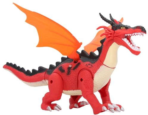 KENANLAN Elektrisches Wandelndes Dinosaurierspielzeug, Kinderroboter, Dinosaurierfigur, Spielzeug mit Feuerspeiendem Zuhause, Lustiges Geräusch, Licht, Drachenspielzeug für Mädchen (Rot)
