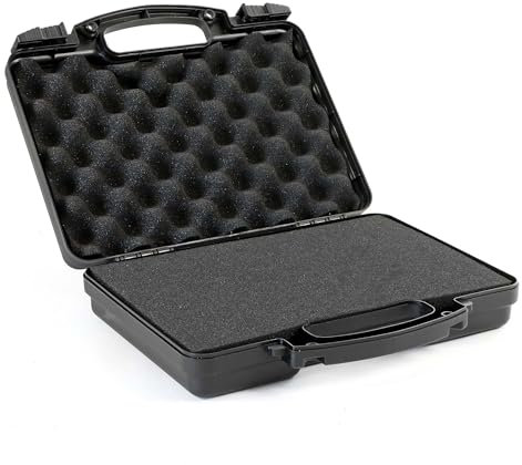 WilTec Maletín para Armas de Fuego 310 x 256 x 86 mm con Espuma pre-Cortada Compacto y Ligero de PP para Transporte Seguro de Pistolas y revólveres con asa ergonómica y opción de candado Adicional