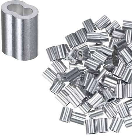 M METERXITY 100-Pack Aluminum Crimping Loop Sleeves, 2.5mm 3/32 Double Round Barrel Wire Rope Sleeves Cable Ferrule for Wire Rope/Cables Crimping Loop Sleeve