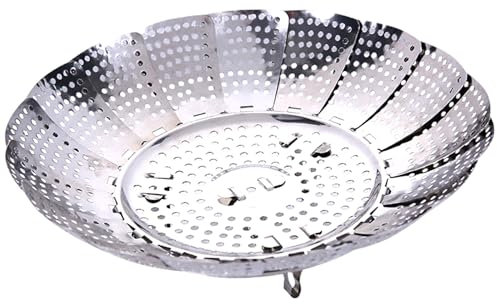Basket,Steam Basket for Pot 9 Inch Foldable Stainless Steel Veggie Steaming Basket with Holes Expandable Insert Food Steam Basket for Cooking Fits Various Pot
