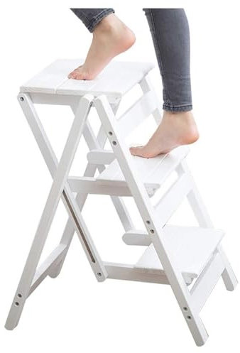 Poggiapiedi, sgabello pieghevole con scaletta, scala a pioli, sgabello a 3 gradini, sedia pieghevole per scale, cucina di casa, doppio uso, scala a pioli in legno per interni, supporto per fiori ispe