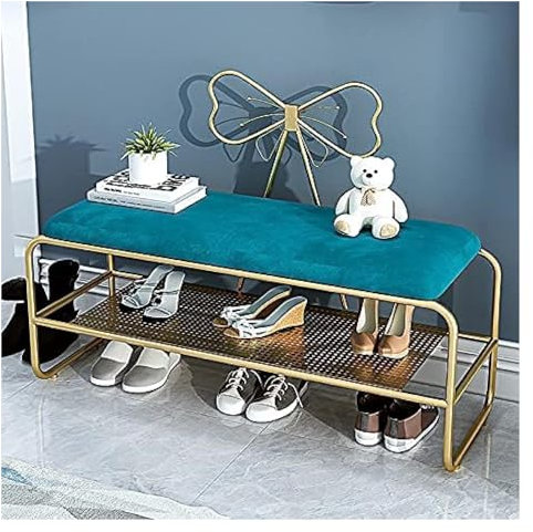 Schuhbank aus Samt mit Metallgitter-Schuhregal, stilvoller Eingangs-Schuhschrank für Flur und Schlafzimmer, Größenoptionen: 80 x 45 x 35 cm, 100 x 45 x 35 cm