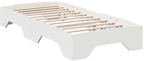 vidaXL Cadre de lit sans Matelas empilable Blanc 75x190 cm Bois Massif, lit empilable, Meuble de Chambre, lit en Bois, lit Simple empilable, sommier