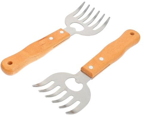 BESPORTBLE 2stücke Edelstahl Fleischkrallen Zum Pulled Pork Zerkleinern Mit Holzgriff Für Bbq Fleischgabel Zum Zerkleinern Von Hühnchen Rind Und Schwein Leichte Reinigung