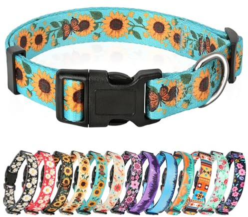 HEELE Hundhalsband Färgglada Mönster, Snygga Söt Hundkrage, Grön Solros, M