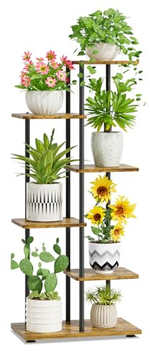 iDavosic.ly Pflanzenständer, Blumenständer, 5 Etagen, 106 cm, Schwarz-Braun | Mehrstöckiges Blumenregal für Indoor und Outdoor; hohe, platzsparende Aufstellung für Balkon, Wohnzimmer und Terrasse