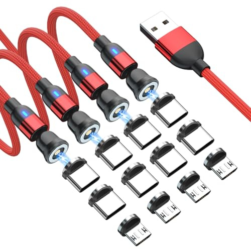 BITHAI Ladekabel Magnetisch USB-Kabel [4Stück] 2 in 1 Magnetisches Ladekabel 360° und 180° Drehbar USB C Magnet Kabel für Micro USB/Type C (1M*4)