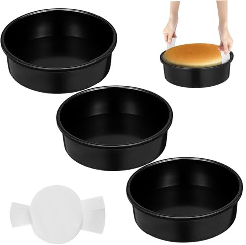 iplusmile 3 Pièces moule à gâteau moules à gâteau de mariage moules à gâteaux ronds carreau de cuisson rond papier sulfurisé pour macarons papier sulfurisé pour le fromage Acier Carbone Noir