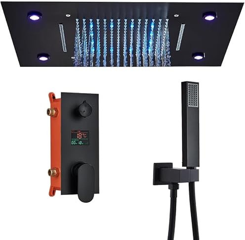 shower sets for bathroom Luxury Black LED Shower Faucet Rain Waterfall Shower System 3-way Digital Display Shower Mixer Bathroom Shower Mixer Tap Black Full Set