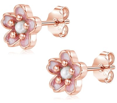 Lynizo Ohrstecker Silber 925, 925 Sterling Silber Blumen Stecker Ohrringe | Hypoallergene Gänseblümchen/Kirschblüten Ohrstecker für Damen, Klein Schlafen Knorpel Ohr Stecker, Süß Schmuck für Mädchen
