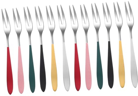 SOLUSTRE 12 piezas Tenedores de Inoxidable para Aperitivos y Postres Diseño Ergonómico y Resistente para Frutas Mini Tartas y Fiesta