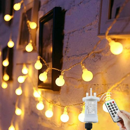 Augone Globe String Lights Waterproof, 23M/75Ft 200 LED Fairy Lights Plug in, 8 Modes Christmas Light Outdoor/Indoor, Garden Lights for Patio, Gazebo, Party Decorations (Warm White, 200LED)