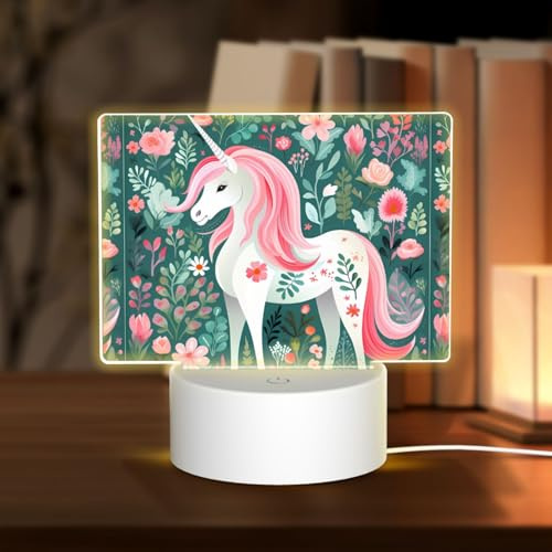 PHAYAH Unicorno con capelli rosa modello rettangolare luci notturne decorative con spina USB lampada da tavolo con 3 modalità di luce regolabile per camera da letto soggiorno bar