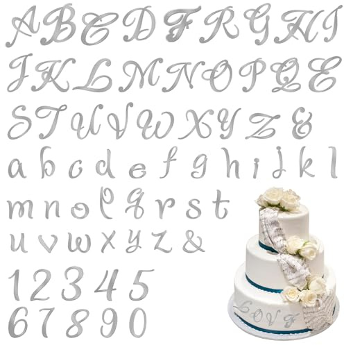 64Pcs Acrylic Cake Letter Number, Personalised Cake Topper Name with A-Z Letter 0-9 Number Happy Birthday and Happy Anniversary for Wedding Baby Shower Party Supplies (Silver)