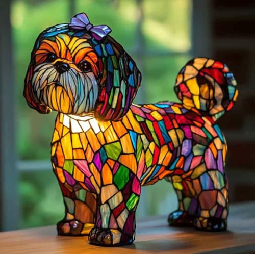 XWNGDAFEVF Lámpara de Gato siameso Perro y Gato Serie Arte Lámpara de Mesa Animales Estatua Inicio Escritorio Decoración led Luz Nocturna, Shih Tzu