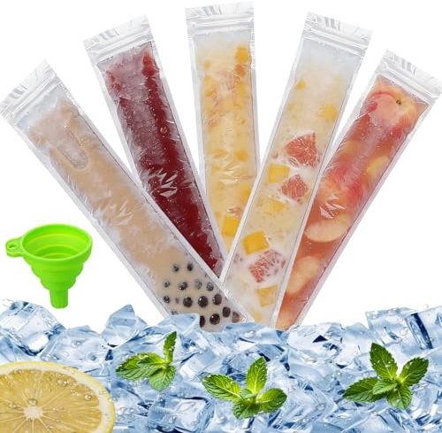 100 x BPA Free Ice Pop Mould Bags with Funnel | Great for Parents, Kids, Party Hosts, And Health-Conscious Individuals Making Homemade Frozen Snacks.