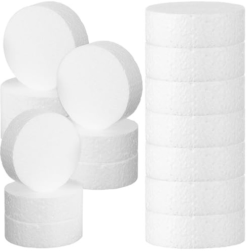 IWOWHERO Círculos de Espuma Redondos 7,5x2,5 Cm, 24 Discos de Espuma Ligera para Manualidades, Decoración de Pasteles y Modelado, Cilindros Ligeros para Bricolaje y Decoración de Fiestas