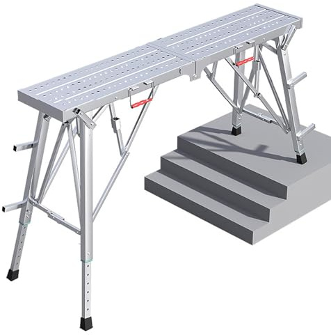 Multipurpose Portable Folding Scaffolding Equipment, Adjustable Height Work Platform Scaffold Tower Stool Bench, Steel Step Ladder for RV Cleaning High Painting Walls, Maximum Bearing 800lbs