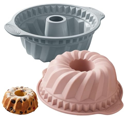 2 stycken Gugelhupf-formar silikonkakform Ø 25 cm Gugelhupf bakform silikon Gugelhupfform, non-stick Gugelhupfformar återanvändbara för kakor, gudmat, gelatin, bröd (rosa, grå)