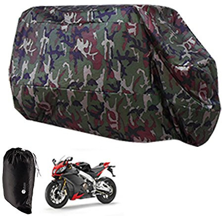 AKORD Motorcycle Waterproof Motorbike Dust Proof UV Protective Breathable Cover Outdoor Camouflage With Carry Bag 245x105x125cm XL Large