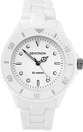Sekonda Marina Womens Analogue Watch 35mm White Plastic Strap | 50 Metres Water Resistance, mineral glass crystal, folding clasp, Japanese quartz movement