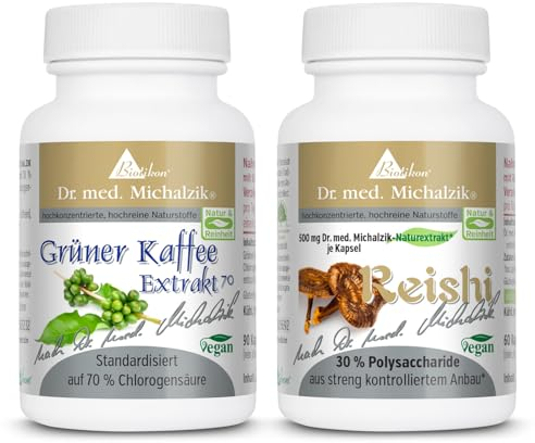 Grüner Kaffee 70% & Ling Zhi (Reishi) Dr. Michalzik, (zusammen 150 vegane Kapseln) im Bundle - ohne Zusatzstoffe - von BIOTIKON®