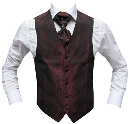 MMUGA Hochzeitwesten Set mit Plastron Pflaume 50