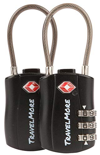 TSA-Kofferschlösser | Gepäckschlöss mit flexiblem Kabel | TSA-Schlöss für Flugreisen | Schlösser für Koffer, Rucksäcke, Gepäck | 2er-Pack Schwarz