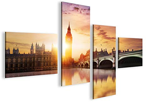 islandburner Bild Bilder auf Leinwand London V5 Big Ben Tower Bridge 4L XXL Poster Leinwandbild Wandbild Dekoartikel Wohnzimmer Marke