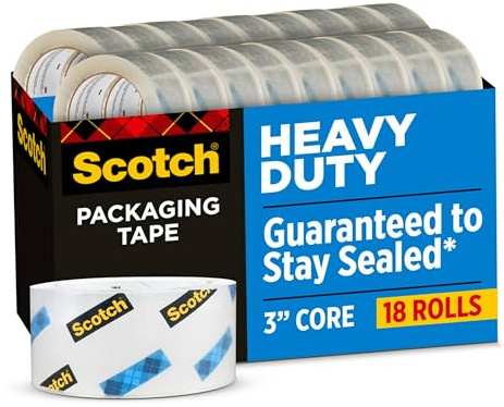 Scotch Heavy Duty Shipping Packing Tape, Clear, Shipping and Packaging Supplies, 1.88 in. x 54.6 yd., 18 Tape Rolls