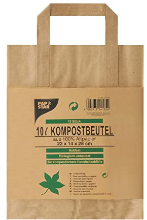 Papstar 14185 Compost Bolsa, Papel de estraza, marrón, 28 x 22 x 28 cm, 15 Unidades