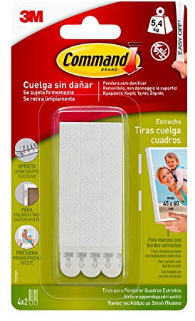 Command Strisce Adesive Appendiquadri Sottili, Confezione da 4 Coppie di Strisce Adesive da Muro per Quadri, Cornici e Poster, Colore Bianco