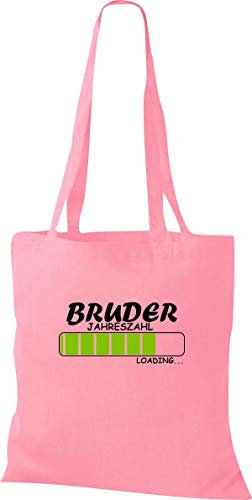 Shirtinstyle Stoffbeutel Tasche, Bruder mit Ihrer Wunschjahreszahl Loading Geburt Geschenk, Baumwolltasche, Farbe Rosa