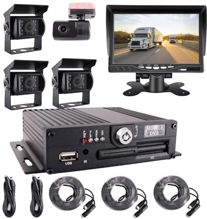 KEEPXYZ 8 Channel GPS WiFi 4G 1080N AHD HDD Mobile Vehicle Car DVR MDVR Video Recorder Kit Real-Time Monitor on PC Phone with 8pcs 1080P 2.0MP Dome Side Rear Back View IR Car Camera 7 Inch C