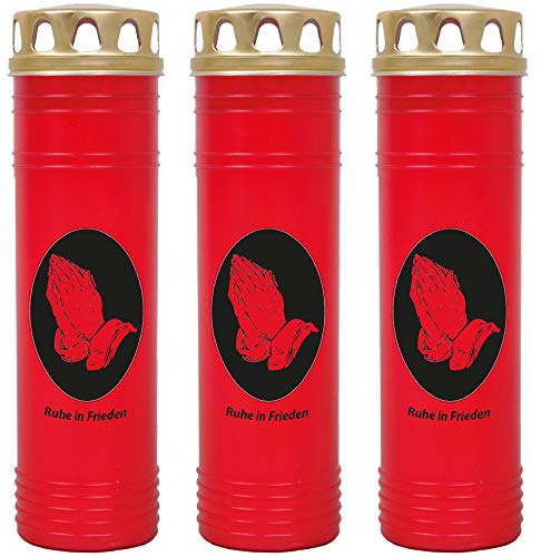HScandle Lot de 3 bougies funéraires Rouge 7 jours de combustion par bougie Motif mains