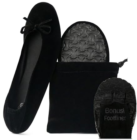Silky Toes Women’s Velvet Foldable Ballet Flats Portable Travel Shoes (X-Large, Black)