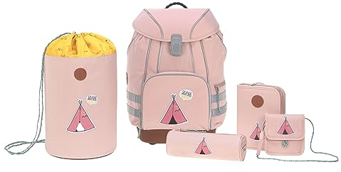 LÄSSIG Schulranzen Set mit Sporttasche, Federmäppchen, Stiftemäppchen, Turnbeutel und Brustbeutel ab 6 Jahre/School Bag Set Adventure Tipi, 40 cm