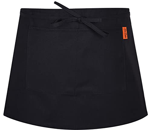 Ikan Waist Apron (One Size, Black) for Men Women, Kitchen Restaurant Home Work Apron with 2 Pockets, Perfect for Baristas Waiters Waitresses Chefs Fabric, Drawstring Closure