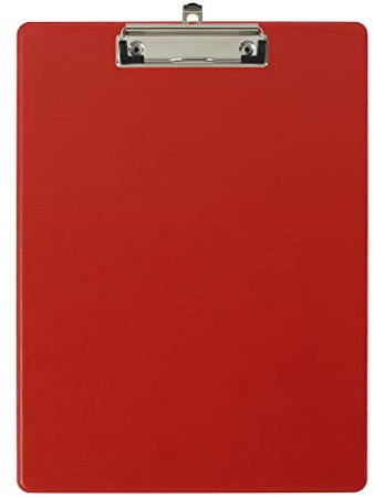 Exacompta - Réf. 19295E - Porte-bloc à pince avec pochette plastique sur le dos - Système d'accroche mural - Dimensions : 23 cm x 32 cm pour document format A4 - Coloris rouge