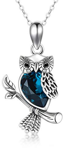 HARMONY BOLA Halskette mit Eulen-Anhänger aus 925er-Sterlingsilber mit Kristallen Anhänger in Tierform Silberschmuck Geschenk für Frauen, 45,7 + 5,1 cm Kettenverlängerung